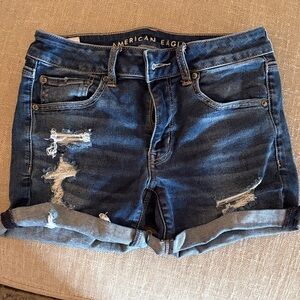 American Eagle Outfitters Distressed Dark Blue Jean Shorts